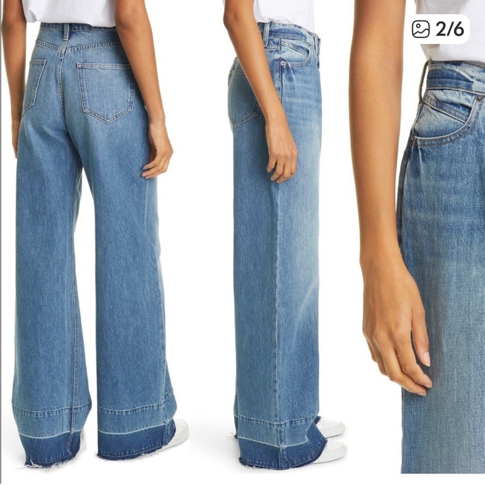 Frame Denim Mosaic High Waist Raw Hem Flare Leg Jeans Double Button Fly Size 25 - Picture 2 of 16